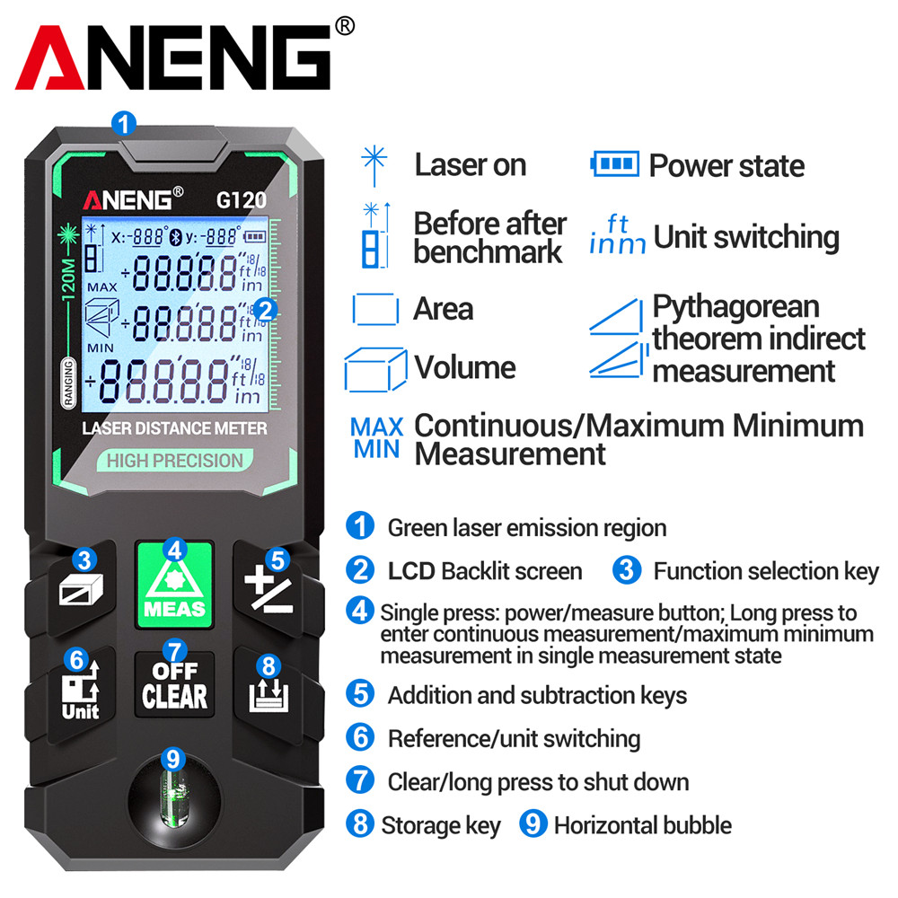 جهاز قياس المسافة بالليزر 120  - مراجعة Laser Distance Meter 100M وسعره